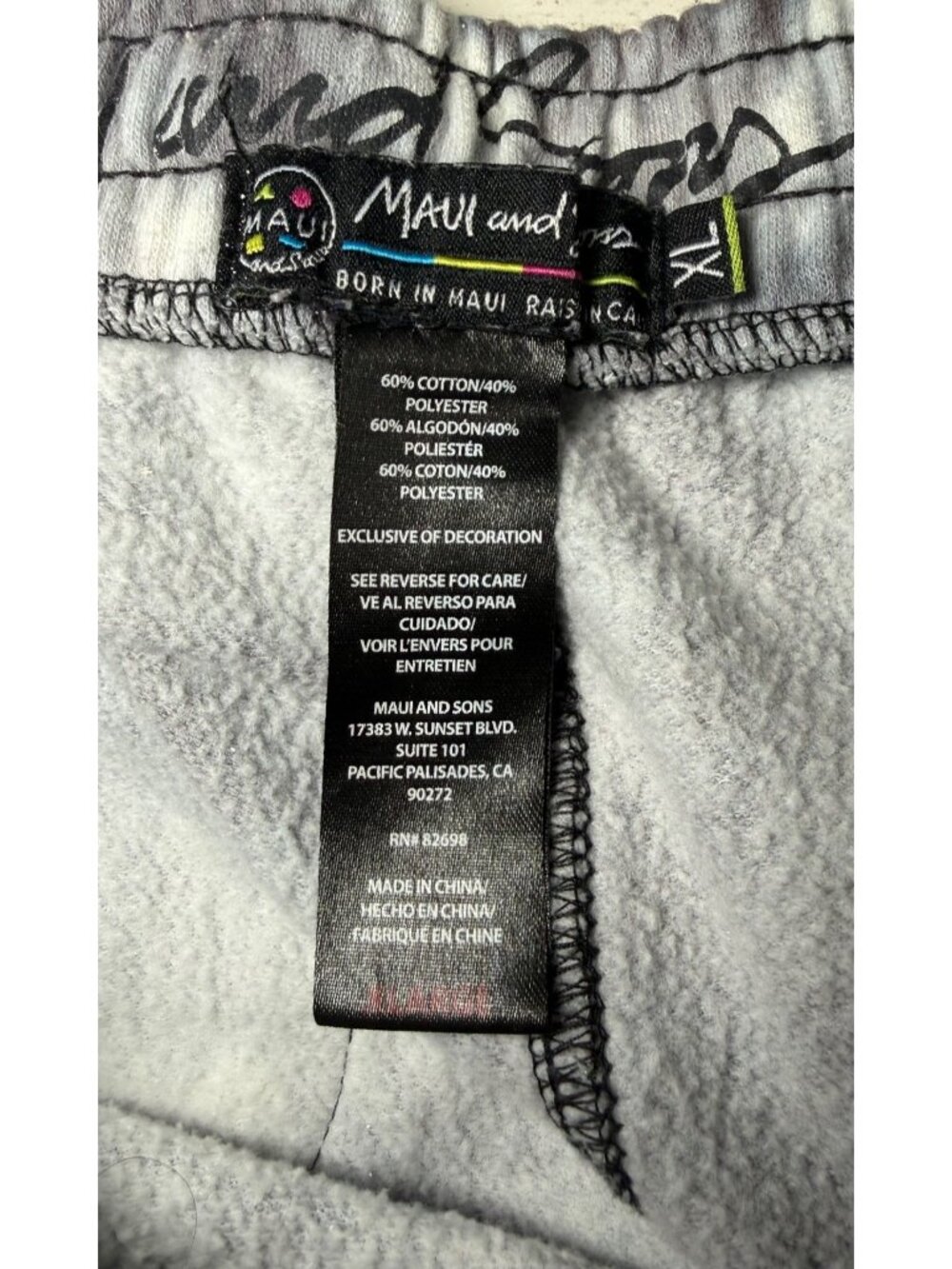 Maui And Sons Tie-Dye Jogger Sweatpants Black White Cotton Blend Drawstring XL - Picture 5 of 7